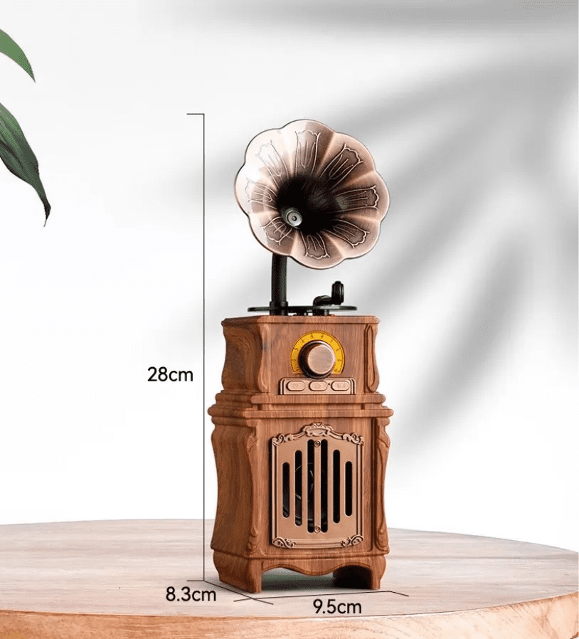 mini male retro radio vintage z dreva fonograf