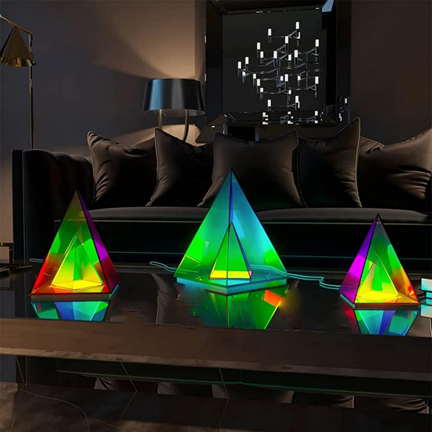 LED lampa pyramída svietiaca zrkadlová na stol stolová