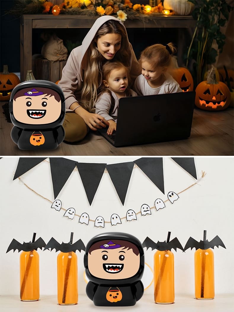 reroduktor s meniacou tvárou halloween strasidelny pre deti